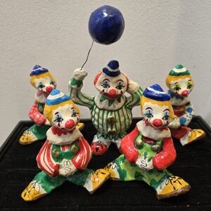 Vintage Folk Art Paper Mache Clowns Signed Los Gatos Mexico